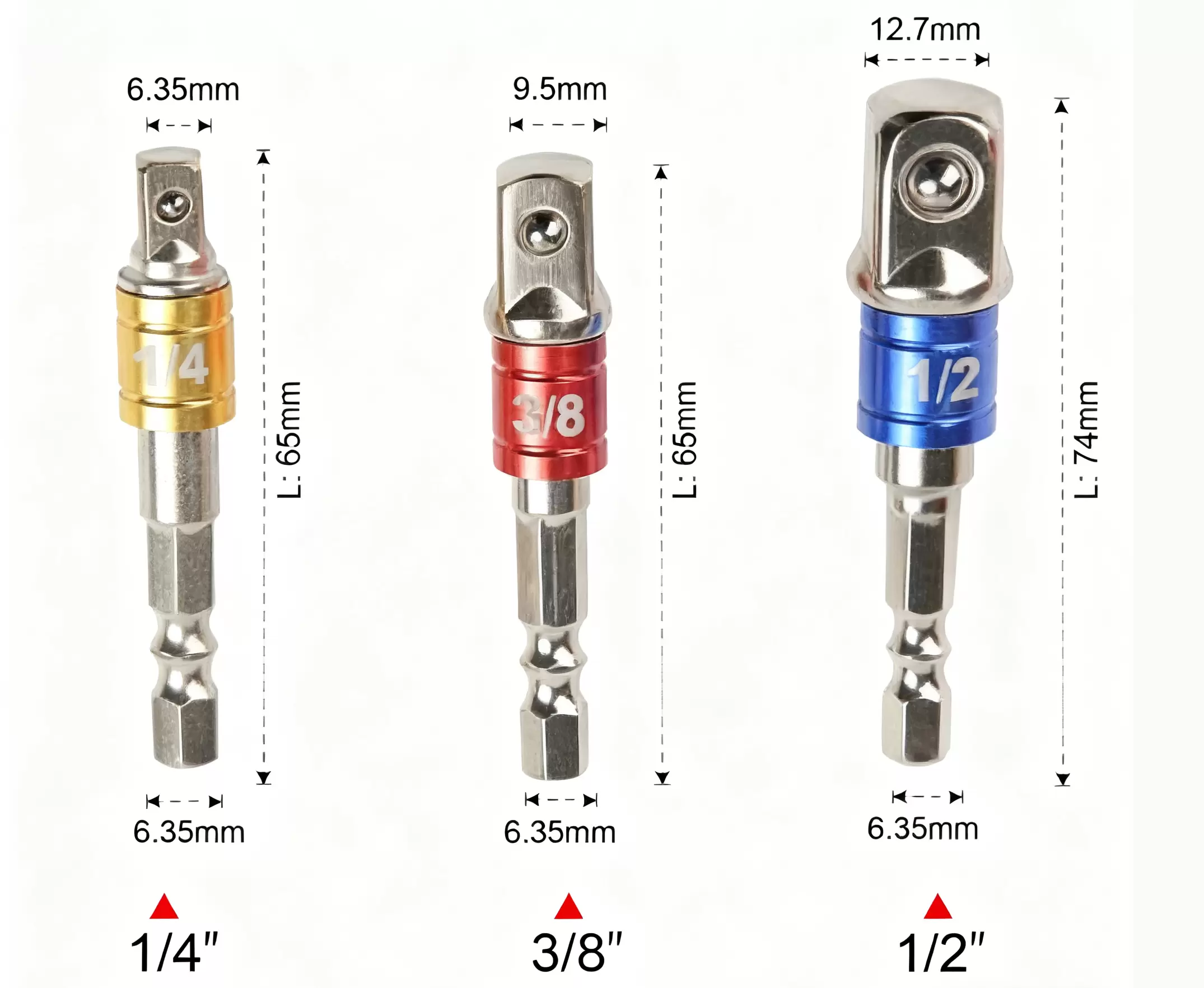 Darbeli Soket Adapt&ouml;r Seti 1/4&rdquo; 3/8&rdquo; 1/2&rdquo; Altıgen Şaft &Ccedil;ok Renkli